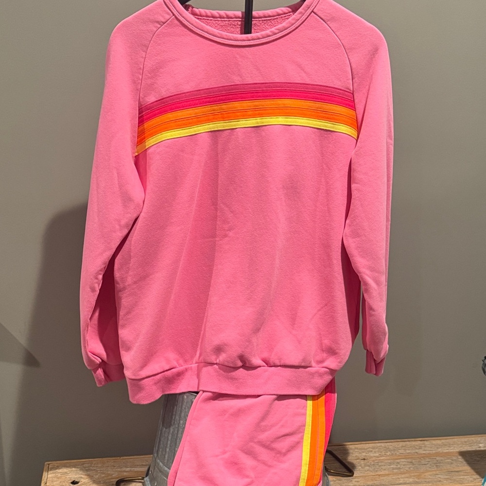 Pink Sweatshirt Set with Rainbow Stripe